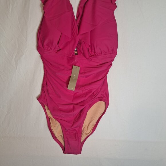 J.Crew Ruched‎ Ruffle One Piece Swimsuit Radiant Fuchsia Sz 14 Vacation Resort - Picture 7 of 13